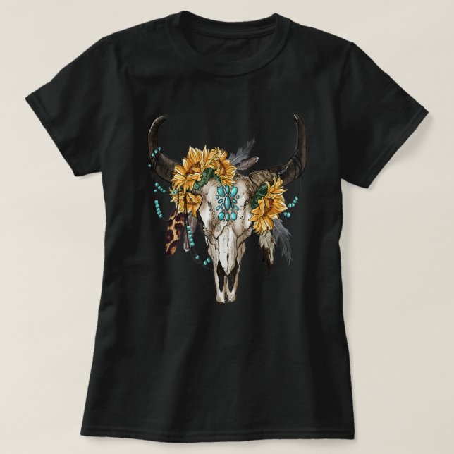 T-shirt Taureau de vache turquoise du Boho occidental (Design devant)