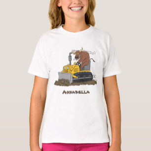 T-shirt Taureau drôle conduisant un bulldozer en dessin an