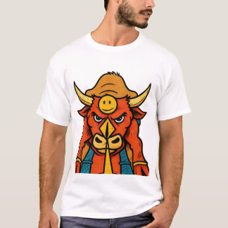 T-shirt Taureau Guerrier Dessin Animé Mignon | C