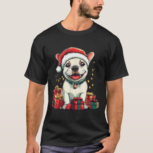 T-shirt Taureau mou Terrier Santa Hat Funny Noël Noël Noël (Devant)