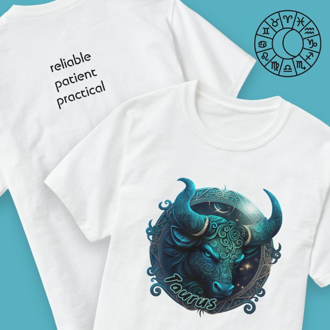 T-shirt Taurus Aquarelle Turquoise et noire Zodiac Tee Hom (Créateur téléchargé)
