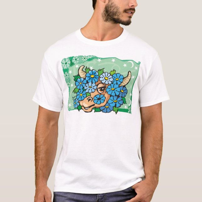 T-shirt Taurus floral avec fleurs bleues (Devant)