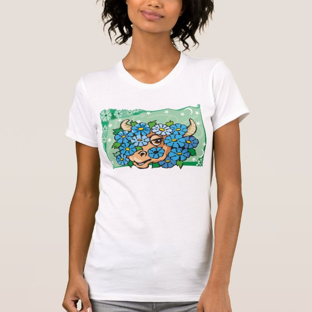 T-shirt Taurus floral avec fleurs bleues (Devant)