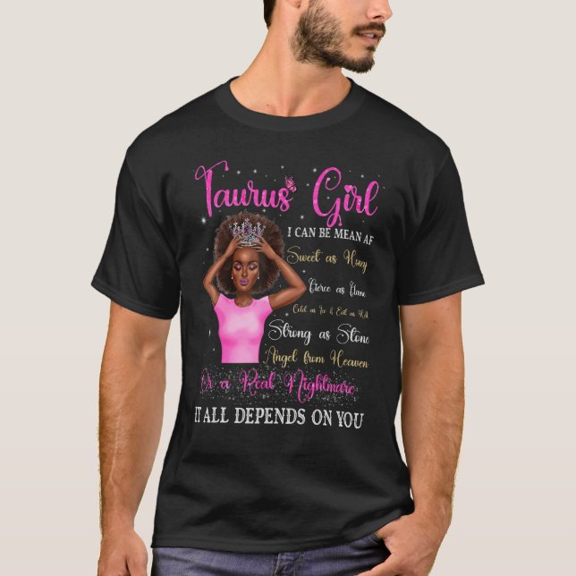 T-shirt Taurus Girl Black Queen Zodiac Birthday Afro Women (Devant)