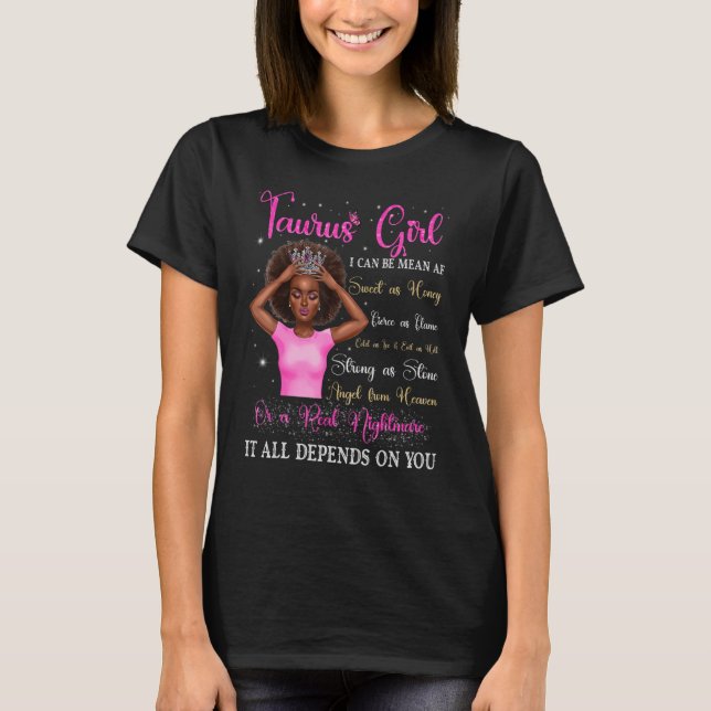 T-shirt Taurus Girl Reine noire Zodiac Anniversaire Afro F (Devant)