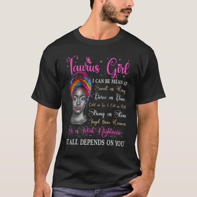 T-shirt Taurus Girl Reine noire Zodiac Anniversaire Afro N (Devant)