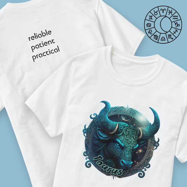 T-shirt Taurus Turquoise et noir Aquarelle Zodiac (Créateur téléchargé)