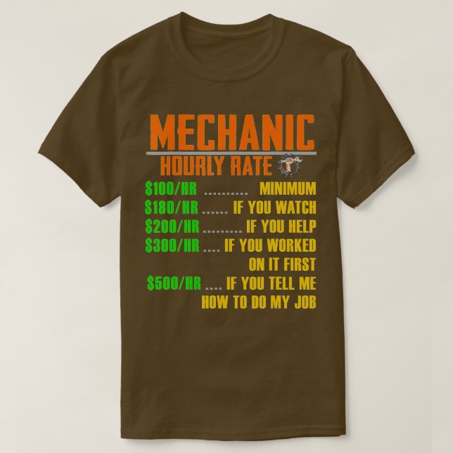 T-shirt Taux horaire Funny Mécanique s Cadeau TARIF HORAIR (Design devant)