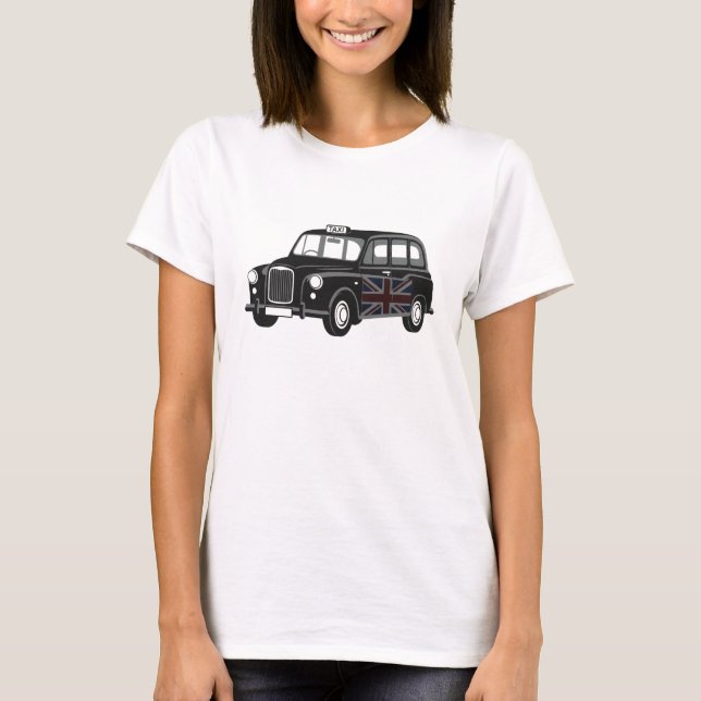 T-shirt Taxi noir classique de Londres Design plat rétro (Devant)