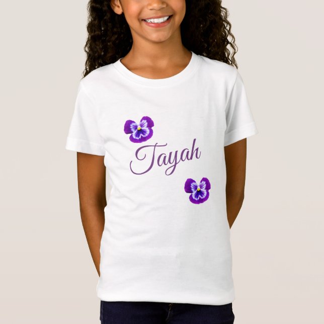 T-Shirt Tayah, Nom De Filles Logo Avec Pansies, (Devant)