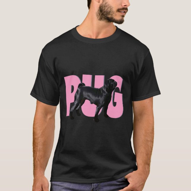 T-shirt Tchien noir - Pug rose Classique  429 (Devant)