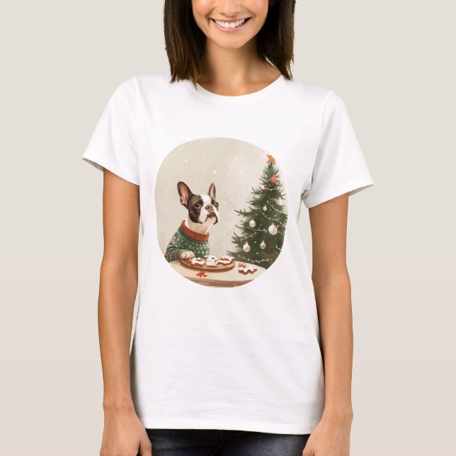 T-shirt Tchiens de Noël Boston Terrier (Devant)