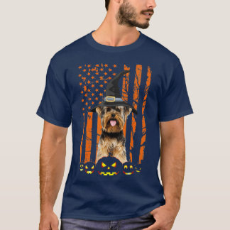 T-shirt Tchiens de Yorkshire Citrouille de drapeau américa