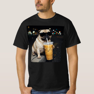 T-shirt Tchiot Carlin Buvant Café Glacé Mignon Chien Mème 