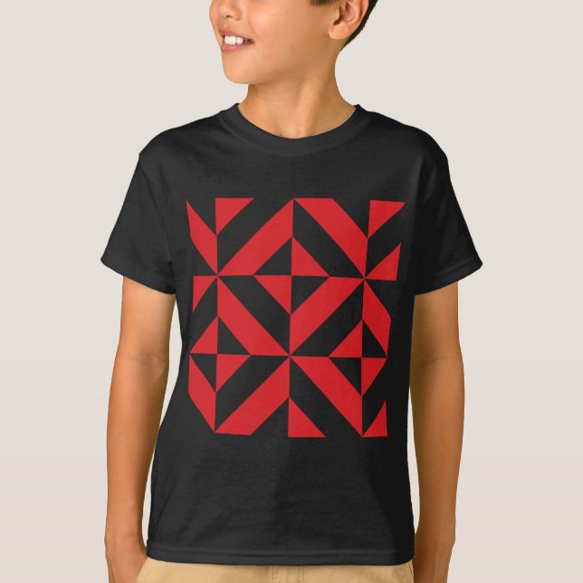 T-shirt Tchry Red Geometric Deco Cube Pattern (Devant)