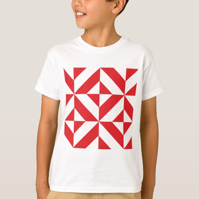 T-shirt Tchry Red Geometric Deco Cube Pattern (Devant)