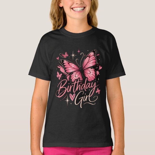T-shirt te Pink Butterfly Birthday Tee for Teen Girls (Devant)