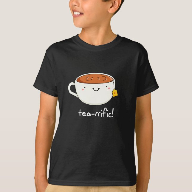 T-shirt Tea-rrific Funny Cup Of Tea Pun Dark BG (Devant)