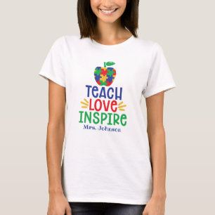 T-shirt Teach Love Inspire  Autisme Enseignant Apple