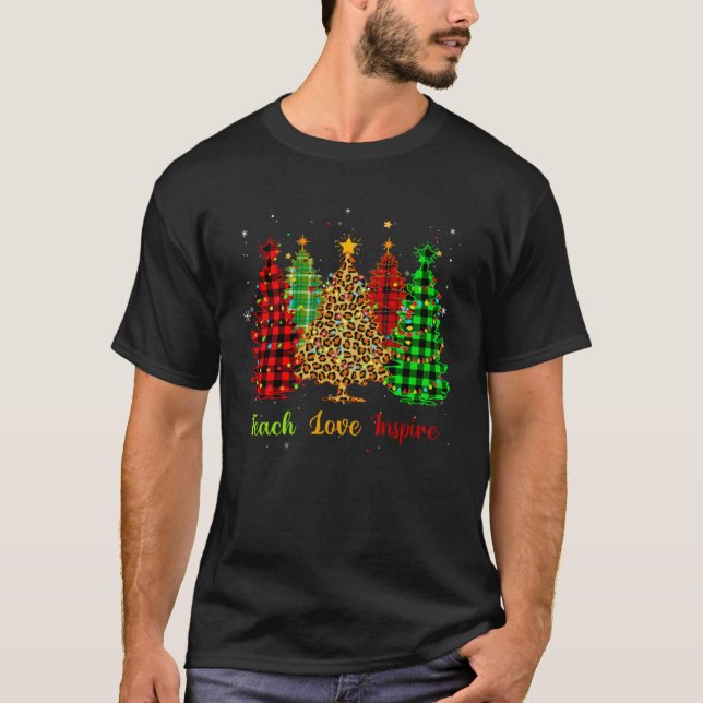 T-shirt Teach Love Inspire Christmas tree with red plaid l (Devant)
