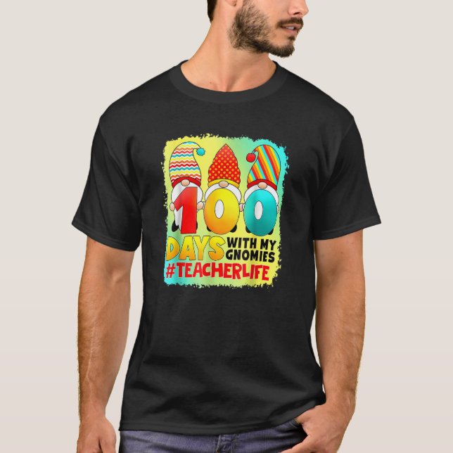 T-shirt Teacher 100 Days With My Gnomies Teacher Life Blea (Devant)