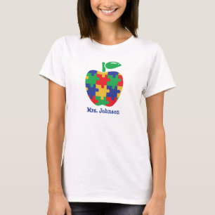 T-shirt Teacher Apple Puzzle Pièce  Autisme personnalisé