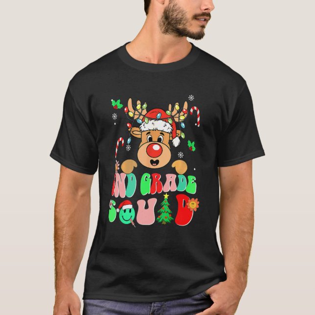 T-shirt Teacher Christmas Funny 2nd Grade Squad Reindeer G (Devant)