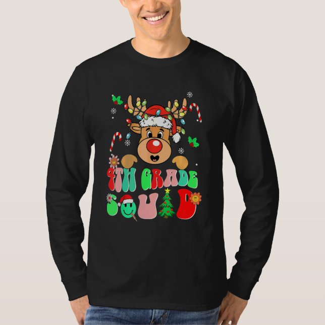T-shirt Teacher Christmas Funny 4th Grade Squad Reindeer G (Devant)