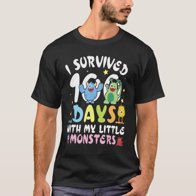 T-shirt Teacher I Survived 100 Days With My Little Monster (Devant)