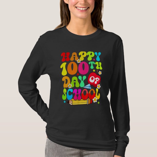 T-shirt Teacher Kids Retro 100 Days Happy 100th Day Of Sch (Devant)