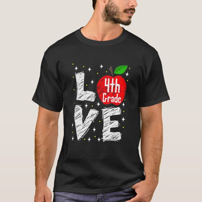 T-shirt Teacher Love 4th Grade Apple (Devant)