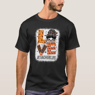 T-shirt Teacher Love Messy Bun Citrouille Femmes Halloween