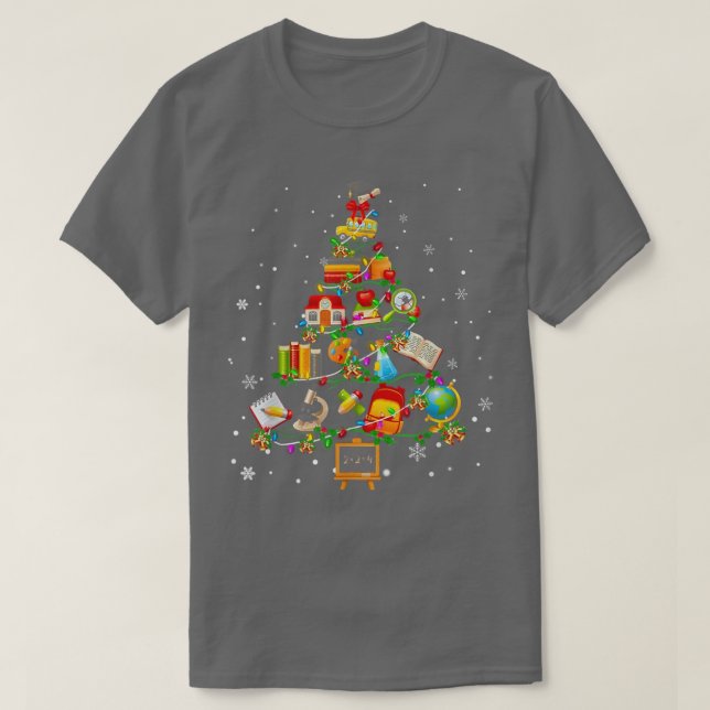 T-shirt Teacher Noël Lumières Arbre Décor Noël Neige (Design devant)
