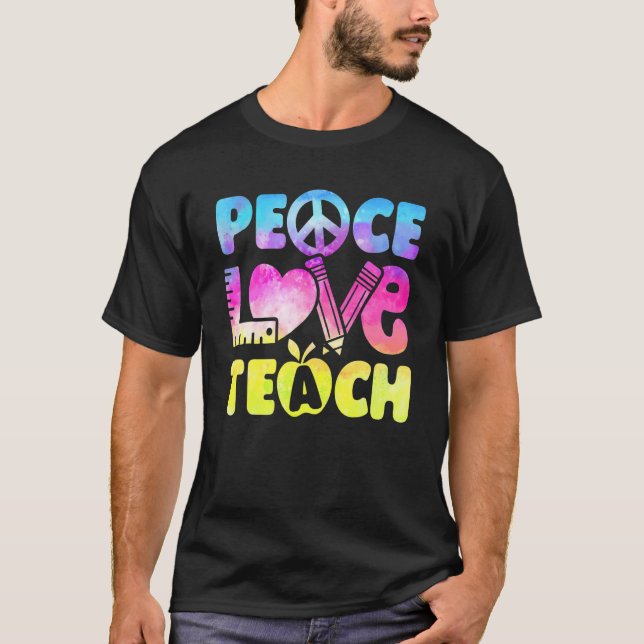 T-shirt Teacher Peace Love Teach First Day Back To School  (Devant)