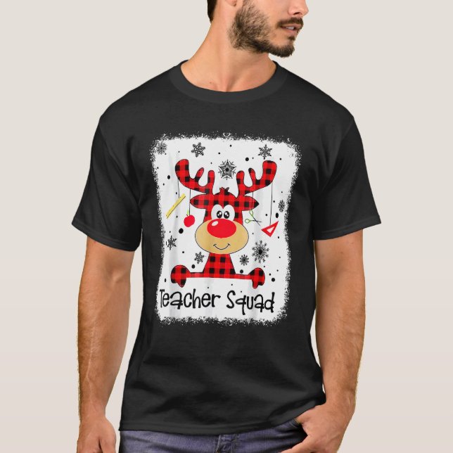 T-shirt Teacher Squad Cute Red Plaid Reindeer Snow  Christ (Devant)