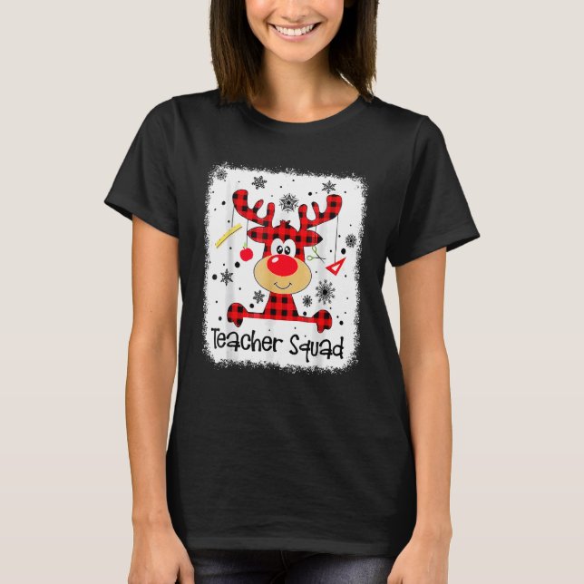 T-shirt Teacher Squad Cute Red Plaid Reindeer Snow  Christ (Devant)