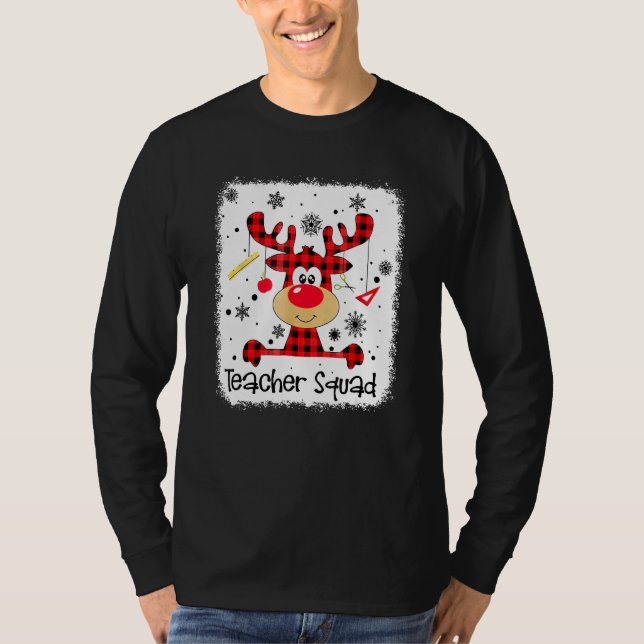 T-shirt Teacher Squad Cute Red Plaid Reindeer Snow  Christ (Devant)