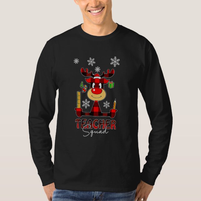 T-shirt Teacher Squad Plaid Reindeer Santa Hat Teacher Chr (Devant)