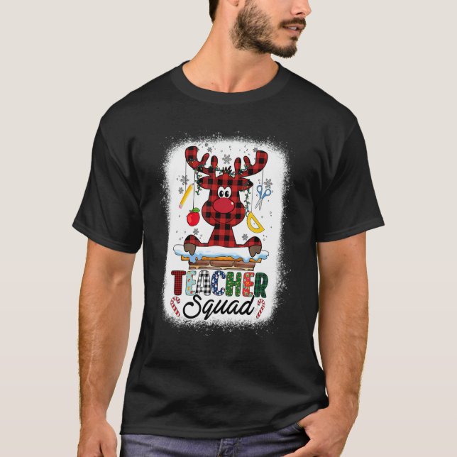 T-shirt Teacher Squad Reindeer Bleached   Teacher Christma (Devant)