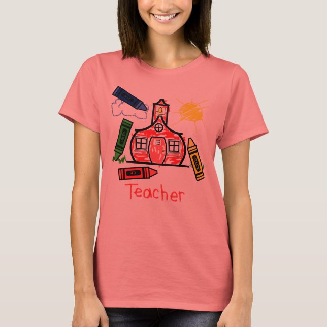 T-shirt Teacher T Shirt - Schoolhouse et Crayons (Devant)