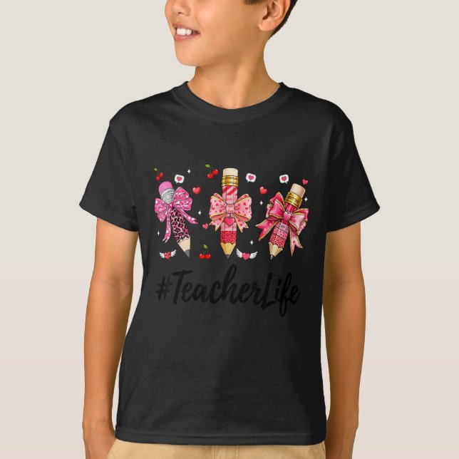 T-shirt Teacher Valentine Coquette Bow Teacher Valentines  (Devant)