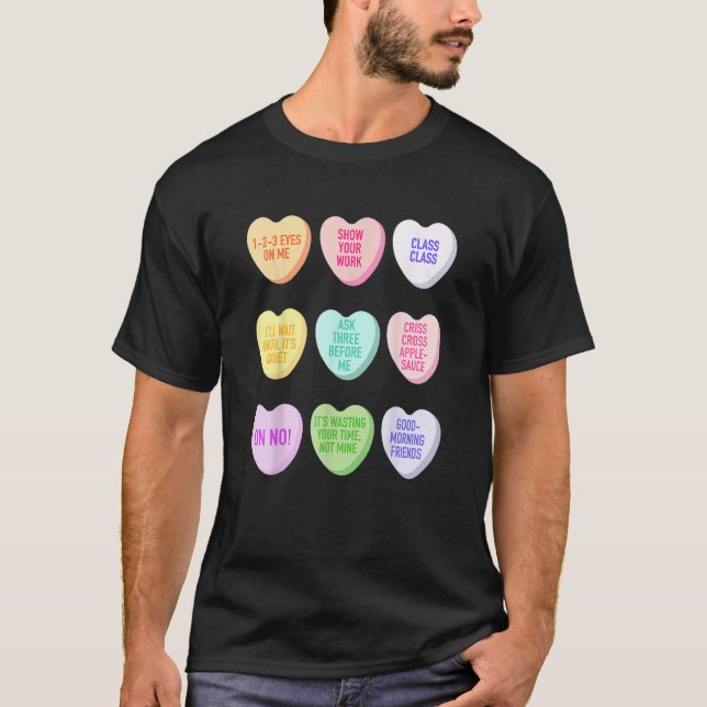 T-shirt Teacher Valentines Day Conversation Heart School (Devant)