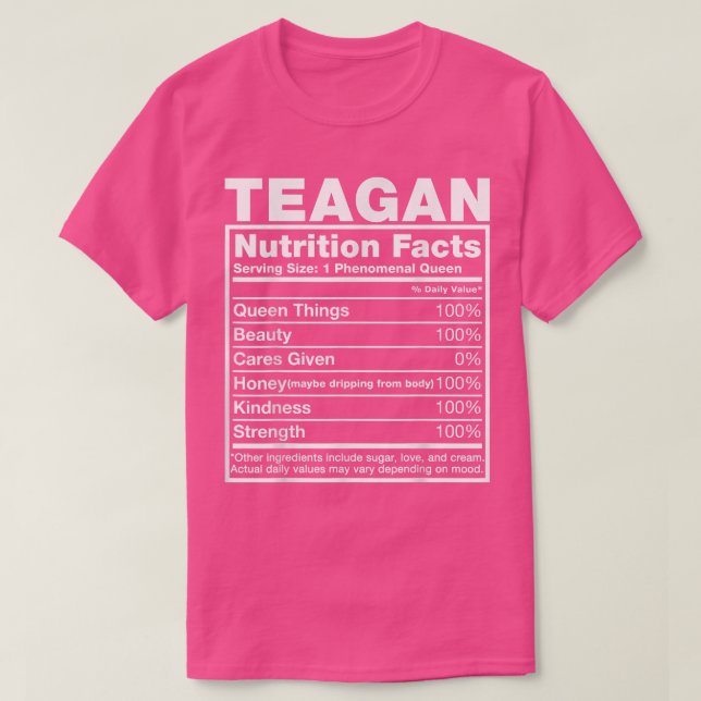 T-shirt Teagan Nutrition FactsTeagan Name Birthday  (Design devant)