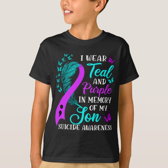 T-shirt Teal Purple In Memory Of My Son Suicide Awareness  (Devant)