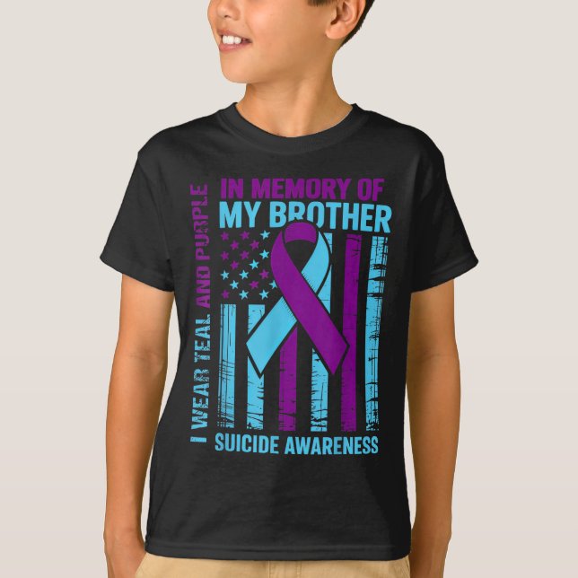 T-shirt Teal Purple Ribbon Suicide Awareness Flag Brother  (Devant)