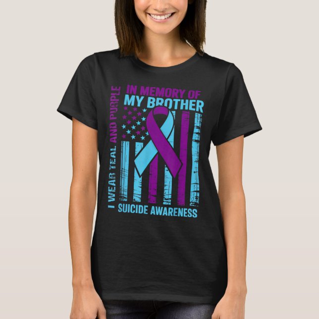 T-shirt Teal Purple Ribbon Suicide Awareness Flag Brother  (Devant)
