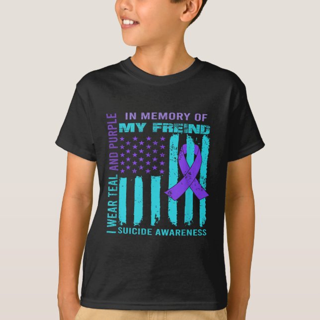 T-shirt Teal Purple Ribbon Suicide Awareness Flag Freind B (Devant)