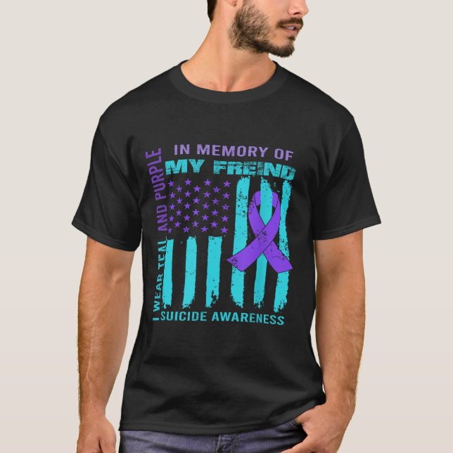 T-shirt Teal Purple Ribbon Suicide Awareness Flag Freind B (Devant)