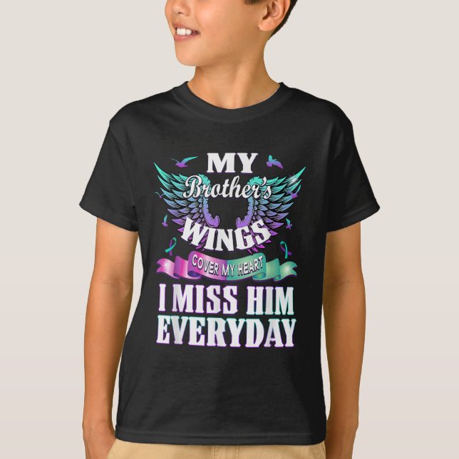 T-shirt Teal Purple Ribbon Suicide Awareness Flag I Miss M (Devant)