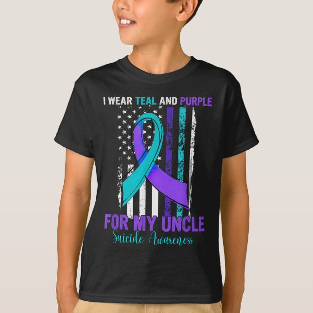 T-shirt Teal Purple Ribbon Suicide Awareness Flag Uncle  (Devant)